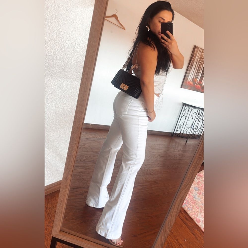 High waisted white jeans